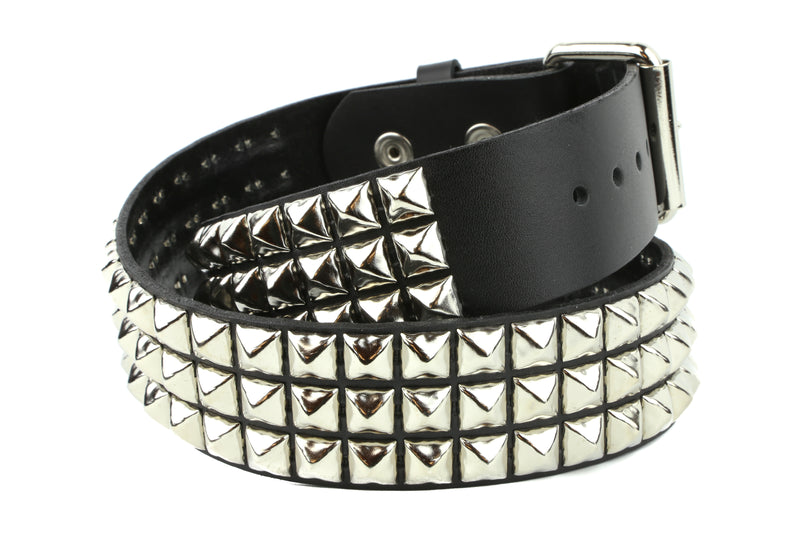 Gold Pyramid Belt Womens Black Genuine Leather Studded Leather 