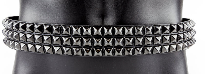 Three Row Black Pyramid Studded Belt