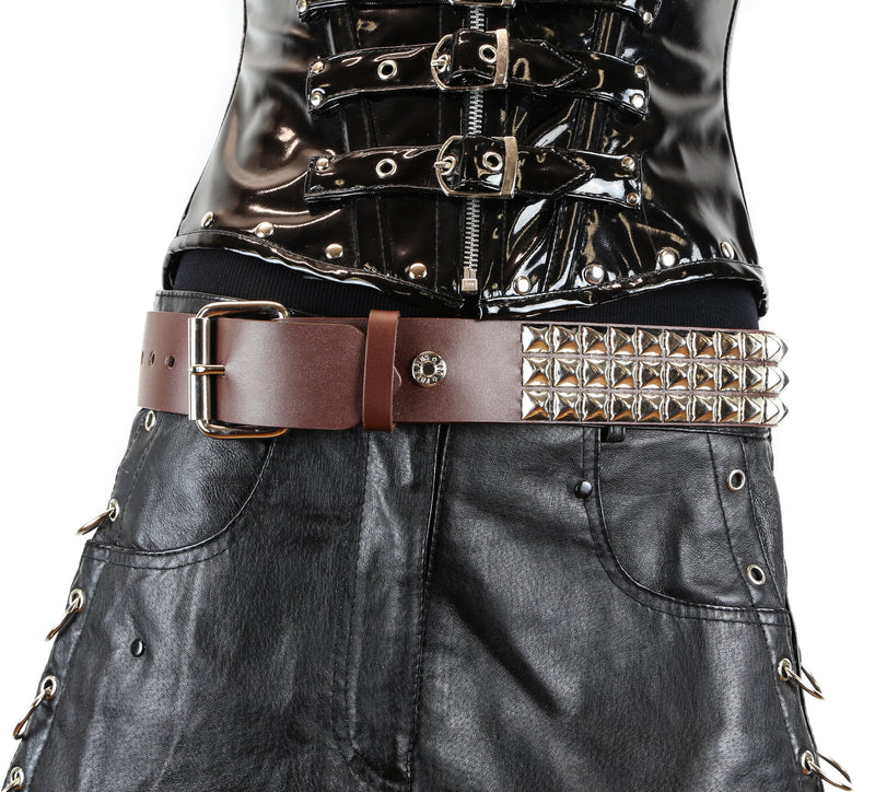 Brown Leather Studded  Punk Style Belt