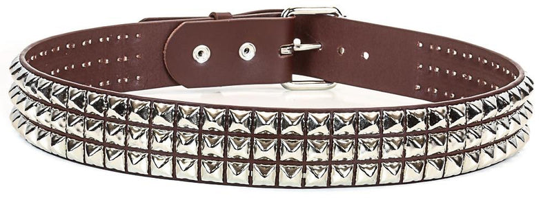 Silver Stud Pyramid Brown Leather 3 Row Studded Belt By Funk Plus