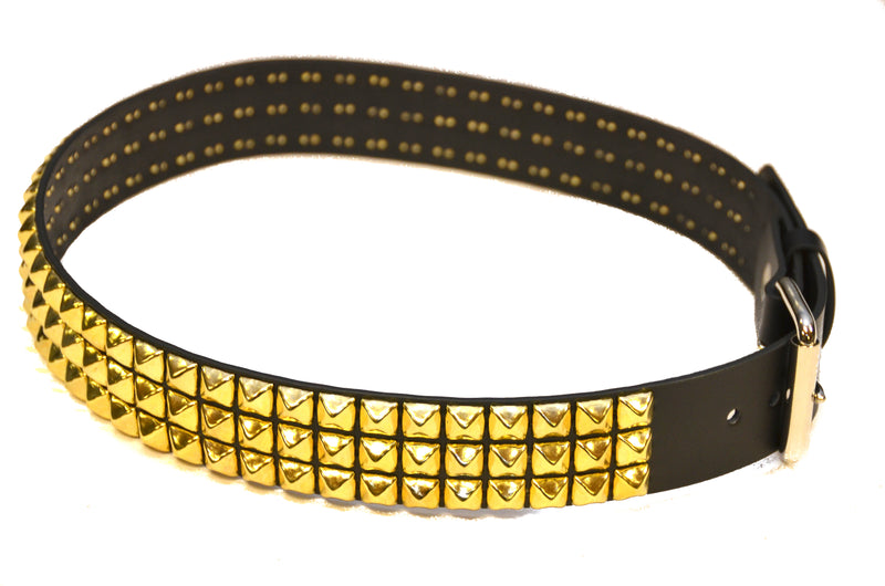 Gold Stud Pyramid Black Leather 3 Row Studded Belt By Funk Plus