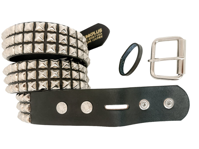 Classic 3 Row Studded Leather Belt Premium Quality FUNK PLUS LOGO SNAP