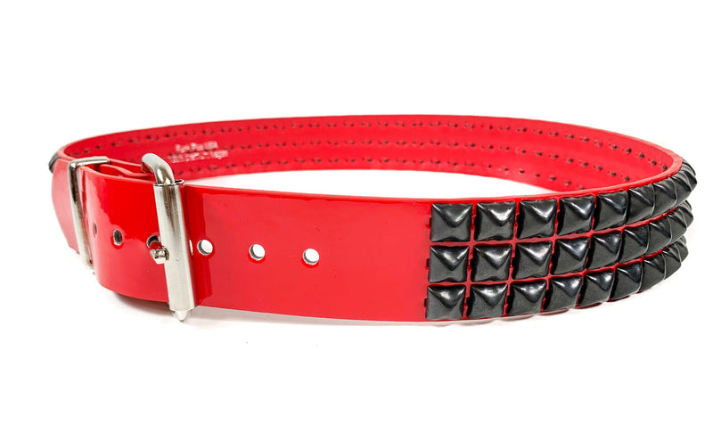 Red Shiny Patent Black Gun Metal  Studded Punk Style Belt