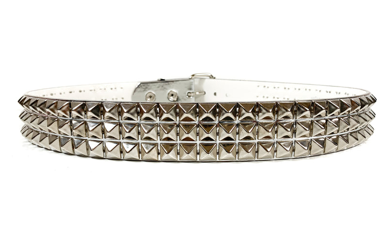 Silver Patent Vegan 3 Row Silver Pyramid Studded Belt By Funk Plus