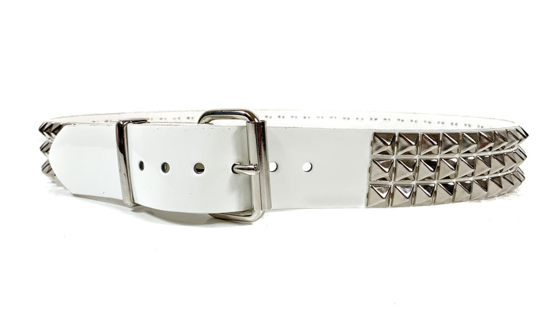 White Patent Vegan 3 Row Silver Pyramid Studded Belt By Funk Plus