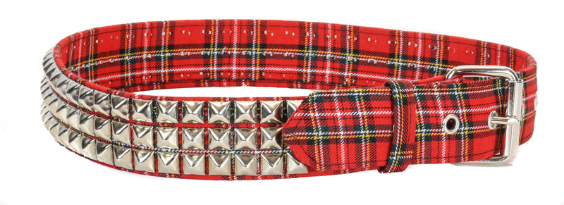 Red Plaid 3 Row Studded Punk Influenced Belt By Funk Plus