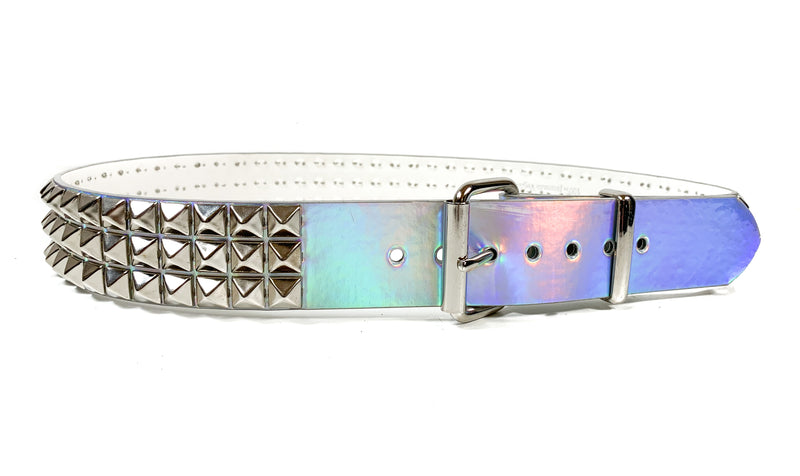 Silver Rainbow Vegan 3 Row Silver Pyramid Studded Belt By Funk Plus