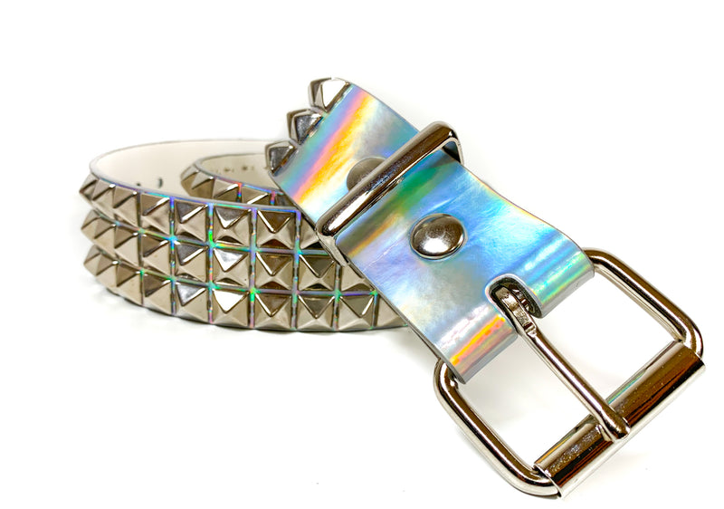 Silver Rainbow Vegan 3 Row Silver Pyramid Studded Belt By Funk Plus