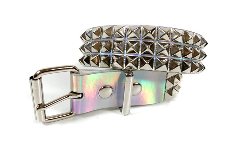 Silver Rainbow Vegan 3 Row Silver Pyramid Studded Belt By Funk Plus