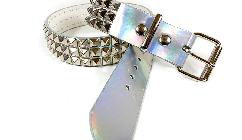 Silver Rainbow Vegan 3 Row Silver Pyramid Studded Belt By Funk Plus