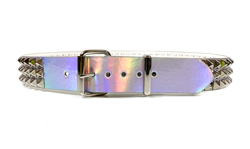 Silver Rainbow Vegan 3 Row Silver Pyramid Studded Belt By Funk Plus