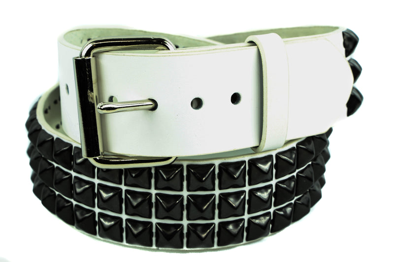 Black 3 Row Studded White Belt