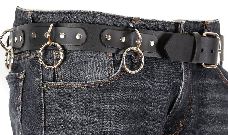 Bondage Belt With Medium Ring Heavy Duty Black Leather Belt