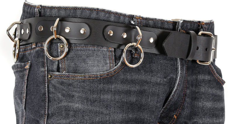 Bondage Belt With Medium Ring Heavy Duty Black Leather Belt