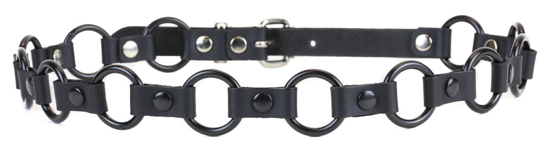 Black Ring Link Leather Belt 1 1/4" Ring
