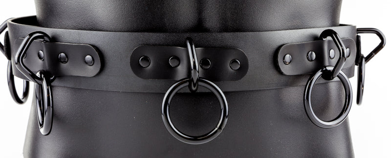 Black Ring Bondage Belt Genuine Leather