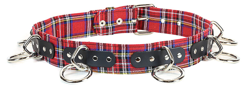 Red Plaid Large Bondage Ring Heavy Duty Leather Belt