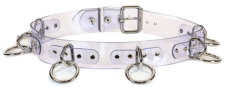 Clear Vinyl Silver Ring Bondage Belt Wide Belt Genuine Leather