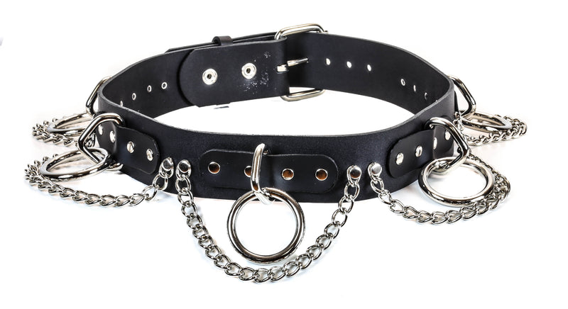 Large Ring Hanging Chain Bondage Wide Belt Genuine Leather