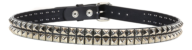 Two Row Pyramid Studded Heavy Duty Black Leather Belt GRADE A