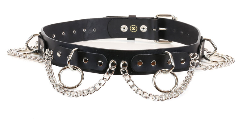 Medium Ring Hanging Chain Bondage Wide Belt Genuine Leather