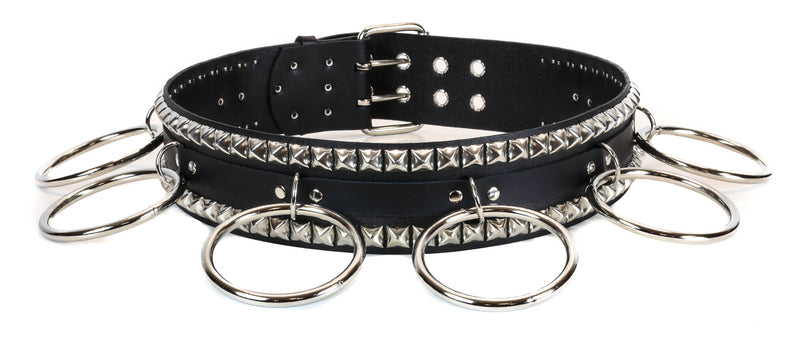 Wide Bondage Studded Belt EXTRA-Large Rings Genuine Leather