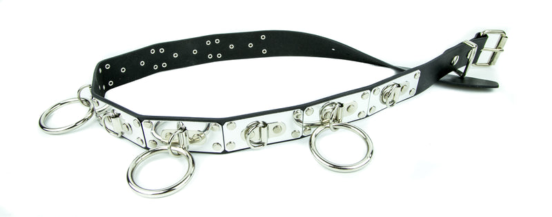 Metal Bondage Belt X-Large Rings Wide Belt Genuine Leather