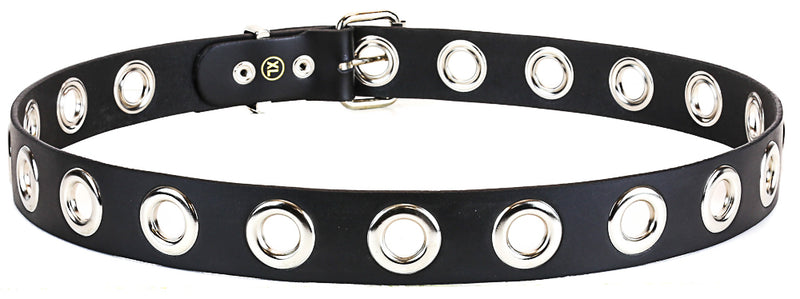 Large Grommet Eyelet Heavy Duty Black Leather Belt