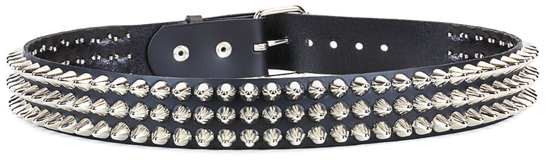 Three Row UK77 Conehead Stud Heavy Duty Genuine Leather Belt