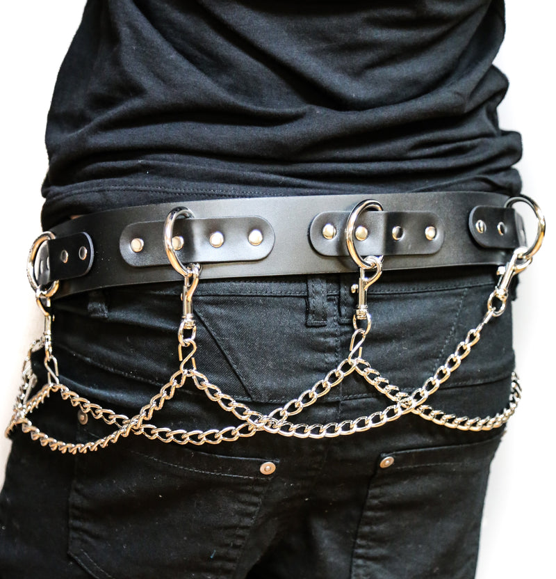 Removable Chain Bondage Belt Large 'D' Rings Genuine Leather