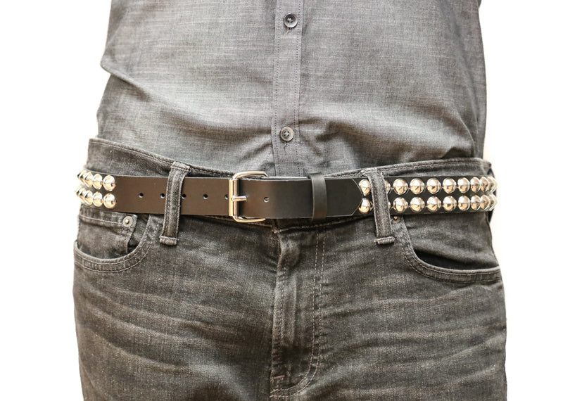 Two Row Conical Studded Heavy Duty Black Leather Belt