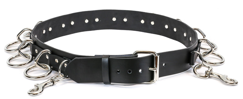Large Ring Bondage Belt Key Holder Heavy Duty Black Leather Belt