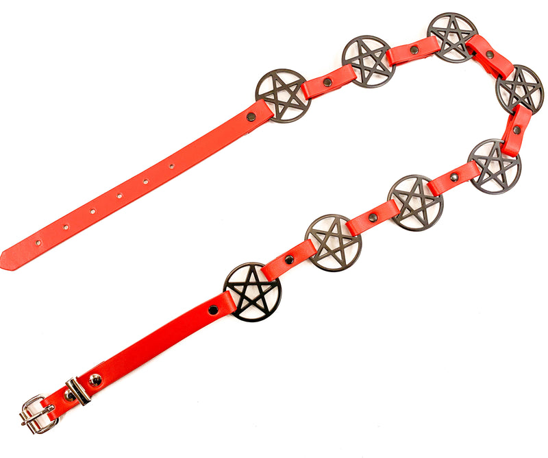 Black Red Pentagram Link Belt By Funk Plus