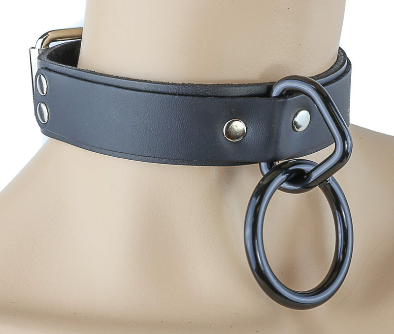 Bondage Leather Choker With Large Black O Ring