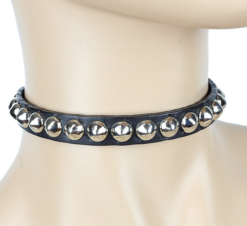 Simple Black Leather Choker With Rounded Studs