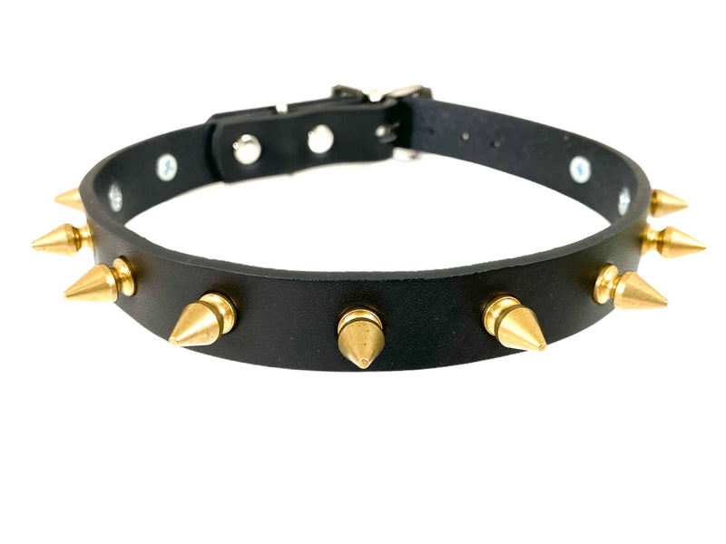 13/4 " BLACK LEATHER CHOKER WITH 1/2" SPIKES