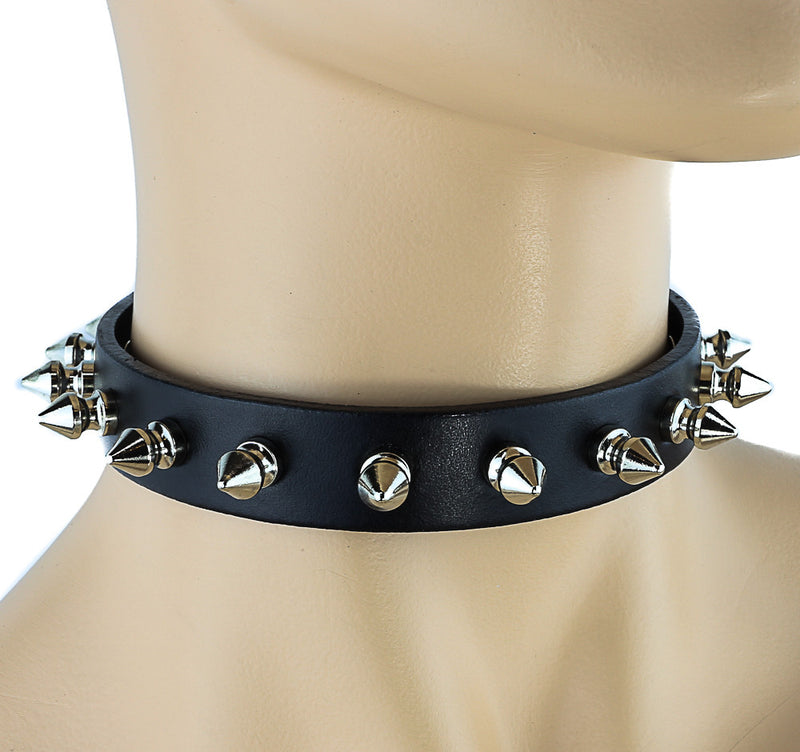 Half Inch Spiked Black Leather Choker