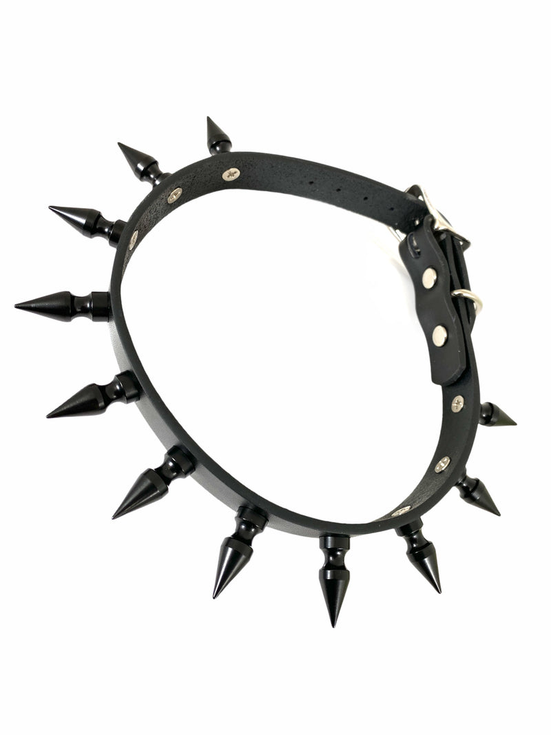 3/4" BLACK LEATHER CHOKER WITH 1" SPIKES