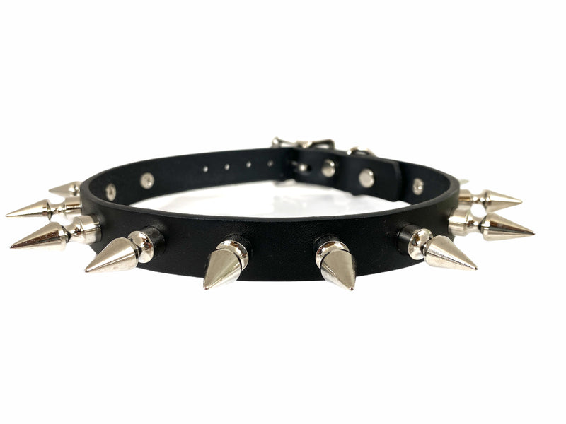 3/4" BLACK LEATHER CHOKER WITH 1" SPIKES