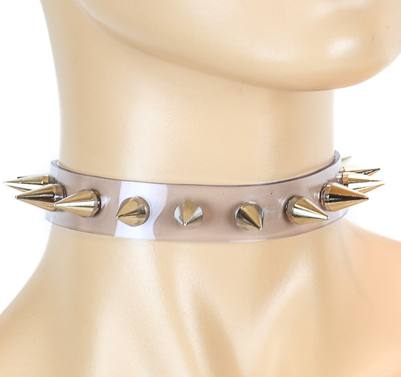 Cone-Shaped Spikes on Clear See-Through Choker