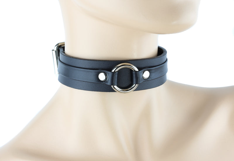 Black Bondage Choker with Silver Ring Connection