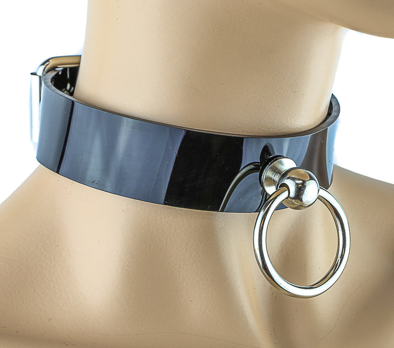 Bondage Black Choker with Silver O Ring and Buckle
