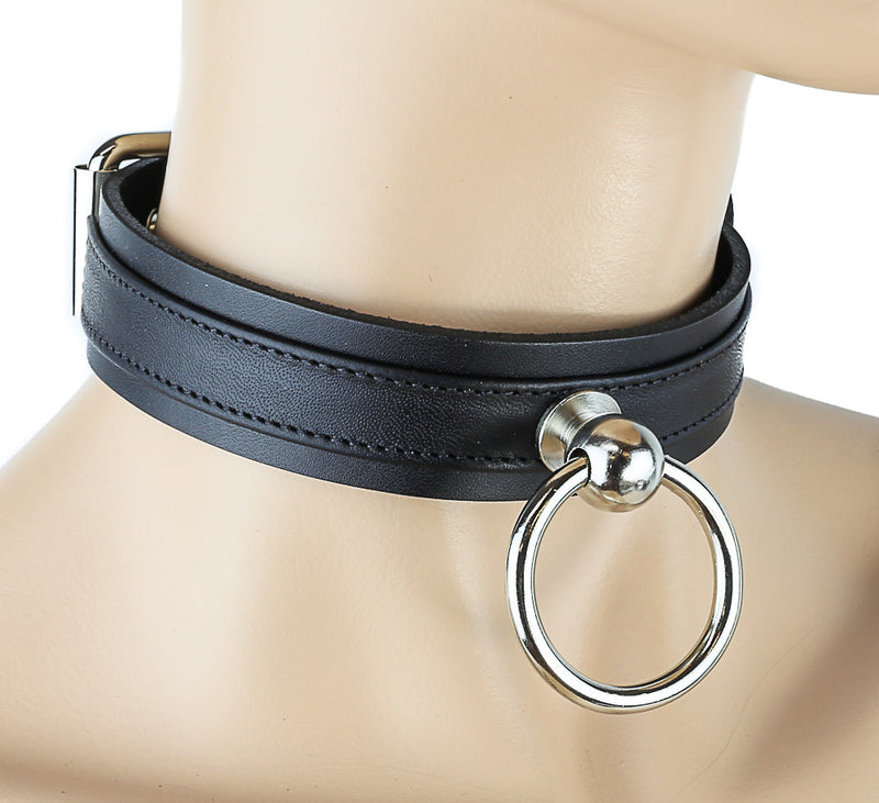 Bondage Banded Black Choker with Silver O Ring and Buckle