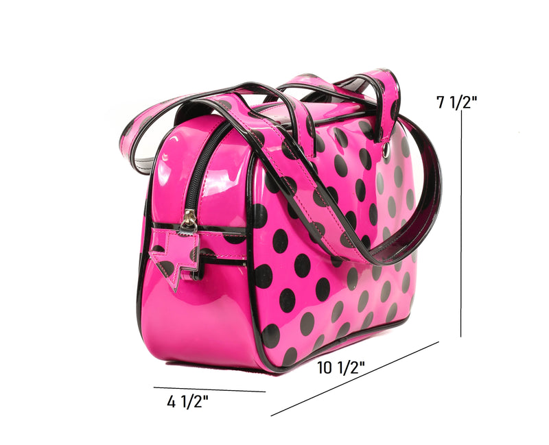 Hot Pink Large Polka Dot Print Bowler Style Satchel Bag