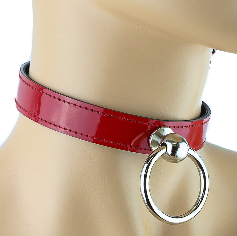 Bondage Simple Red Choker With Small Door-Knocker O Ring