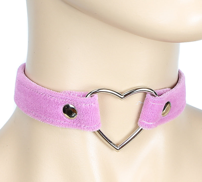 Pink Velvet Choker with Heart-Shaped Ring