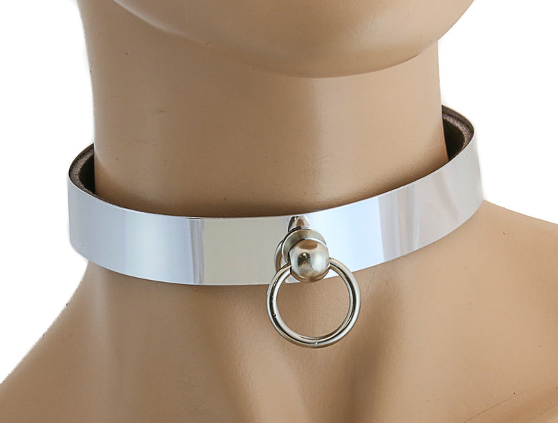 Reflective Plain White Choker with Small Ring