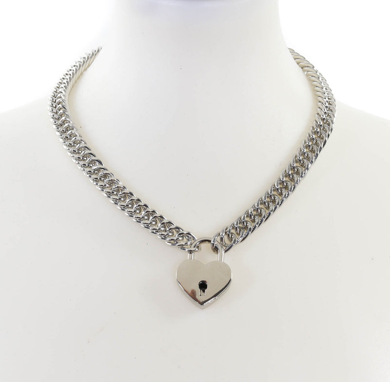 Silver Heart Padlock Necklace Pendant Premium Diamond Cut Chain