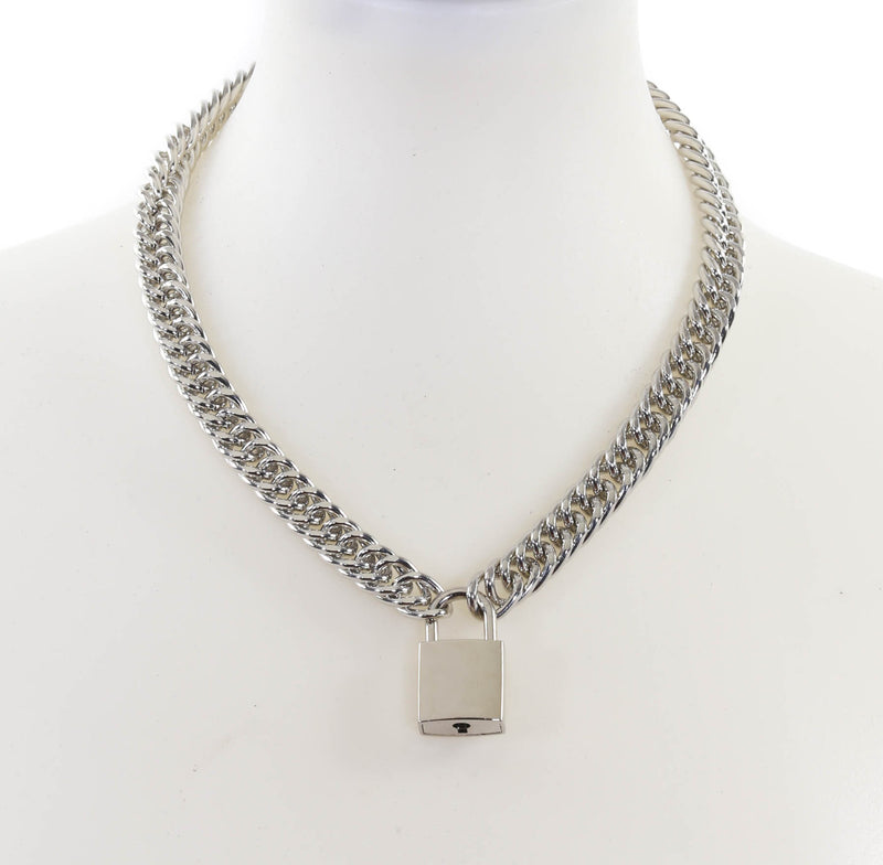 Silver Square Padlock Necklace Pendant Premium Diamond Cut Chain