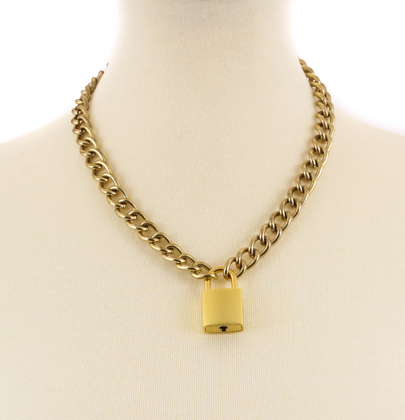 Gold Padlock Necklace Pendant Premium Gold Regular Chain